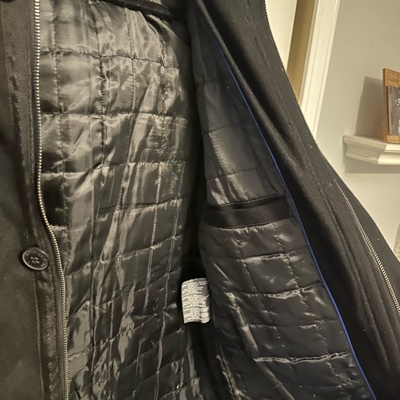 Kenneth Cole Black Hooded Wool Pea Coat - Picture 3 of 7